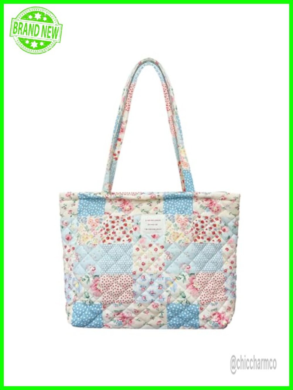 Floral Quilted Tote Bag Small Zipper Shoulder Bag for Women Cotton